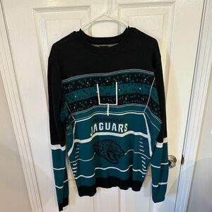 NFL Jacksonville Jaguars Black and Teal Crewneck Sweater